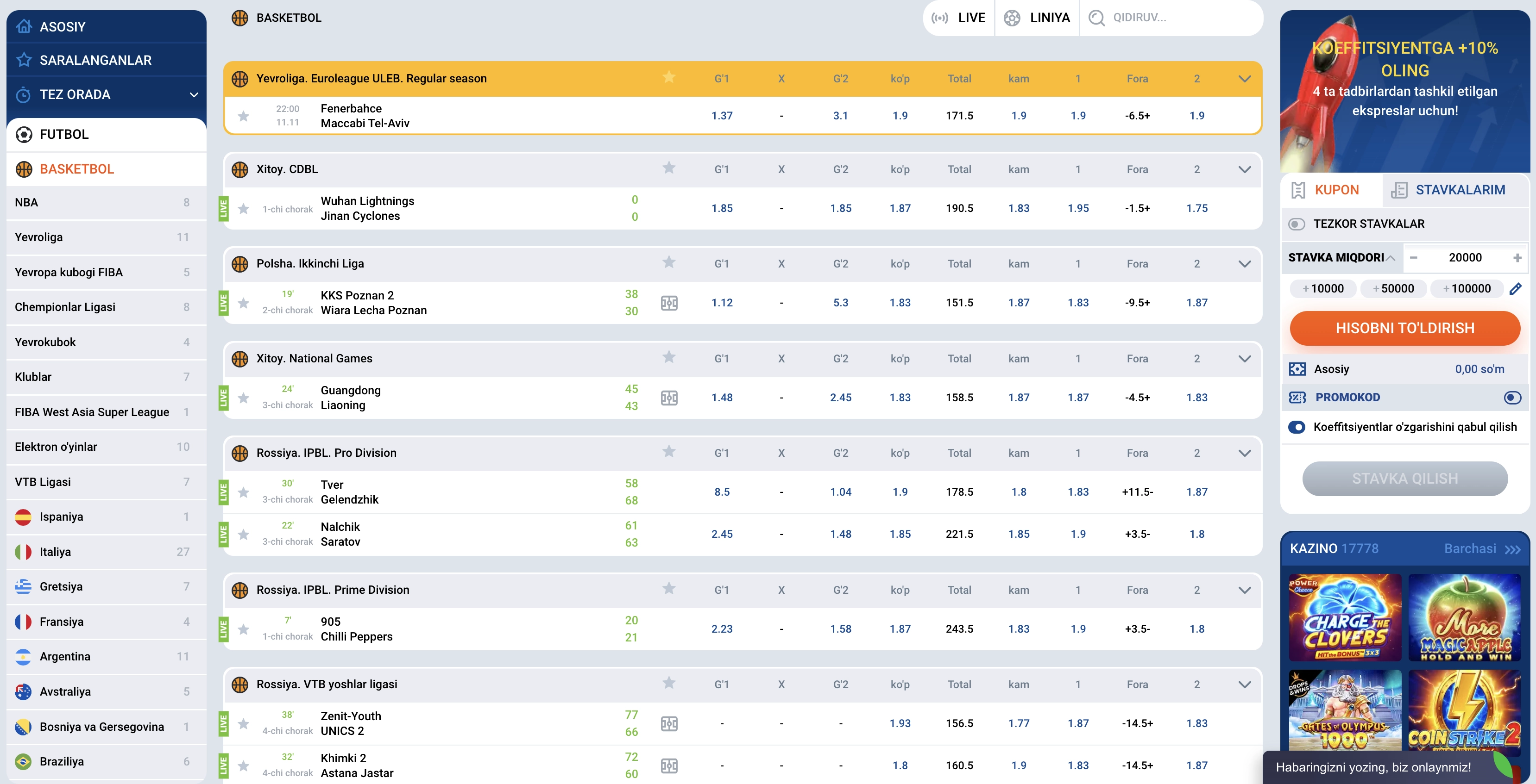 Basketbolga stavka qilish