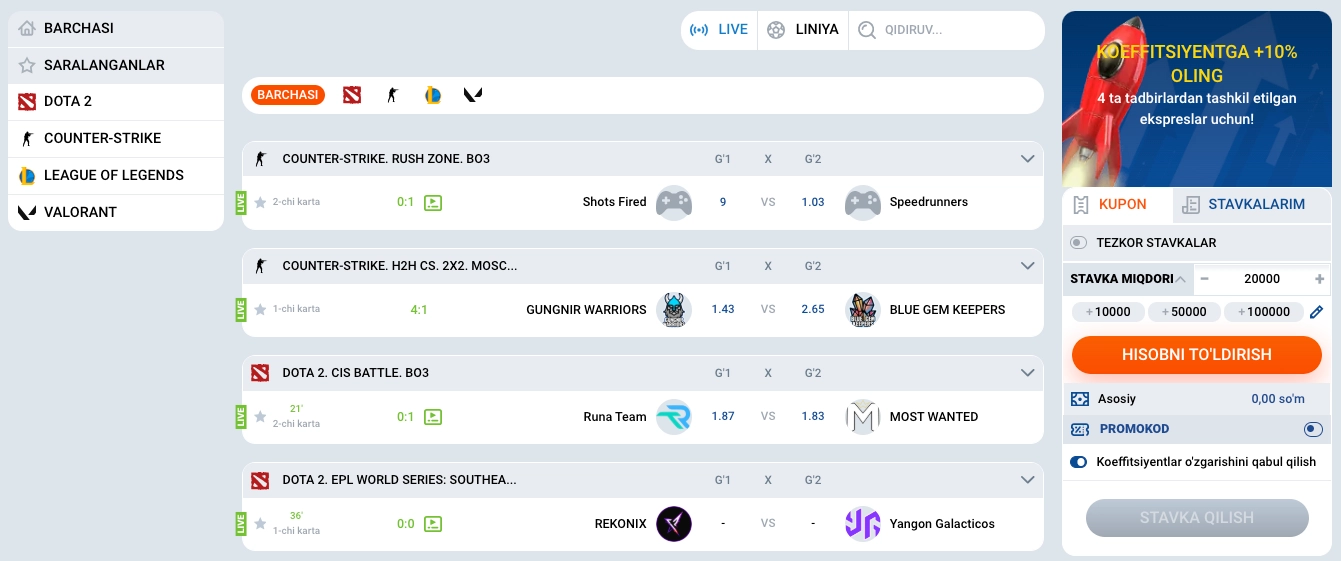 Mostbet’da kibersportga stavka qilish