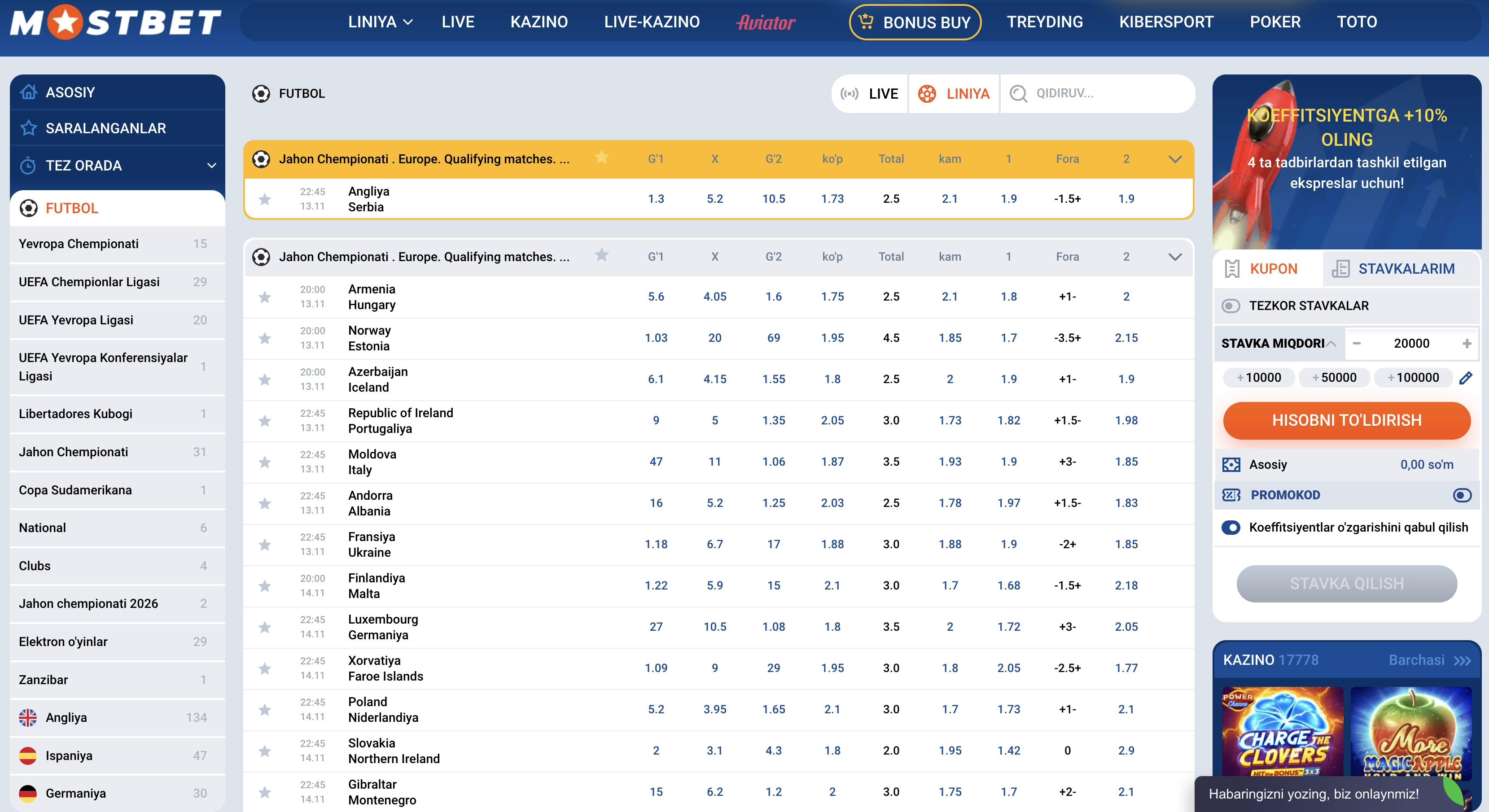Futbolga stavka qilish