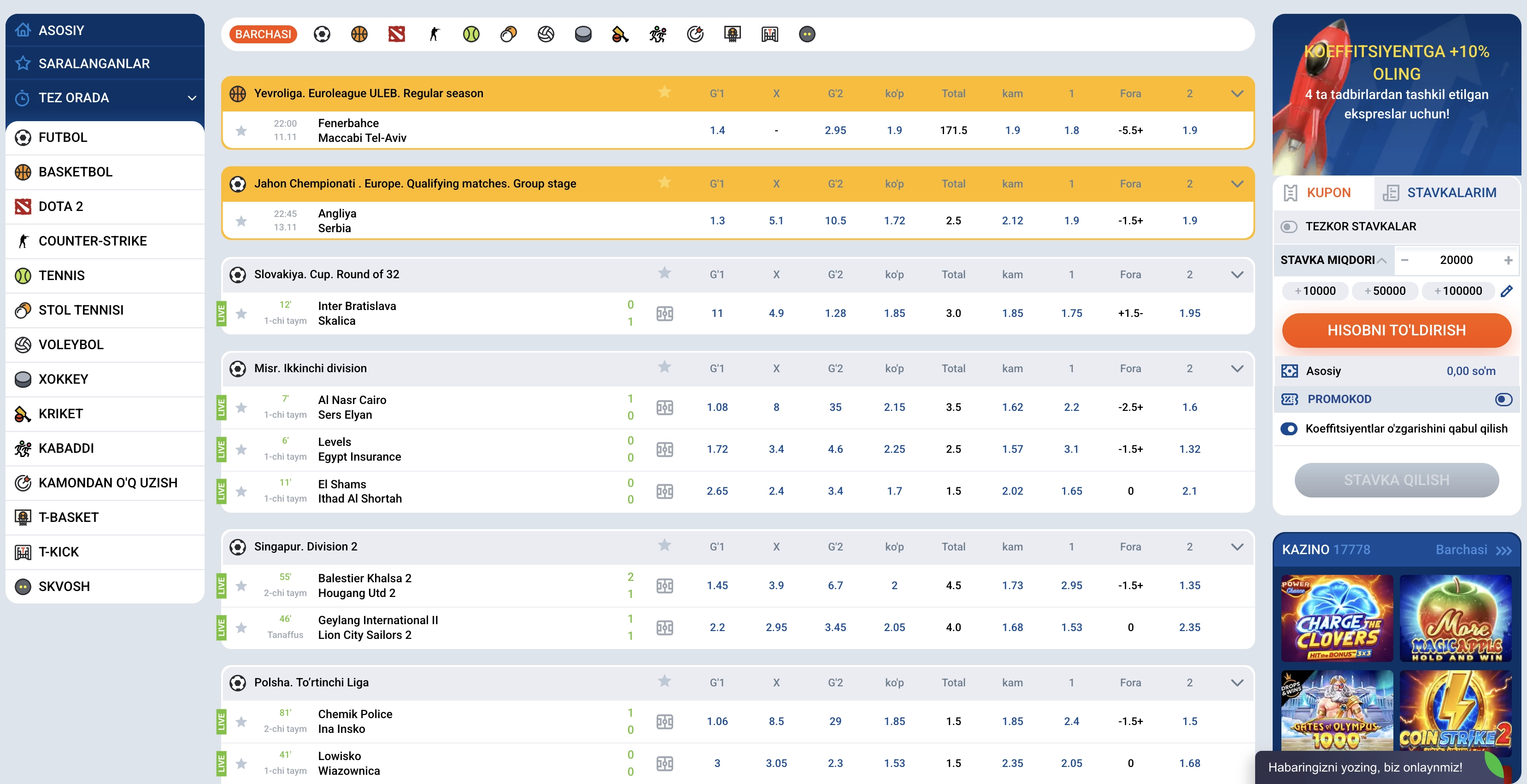 Real vaqtda stavka qilish